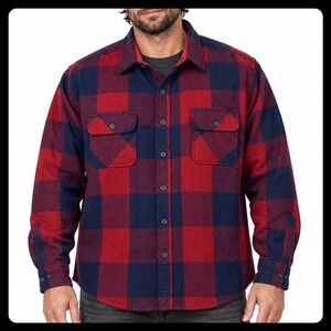 Vintage Fieldmaster Flannel Shirt Men XL Red Blue Wool Blend Buffalo Plaid 80s
